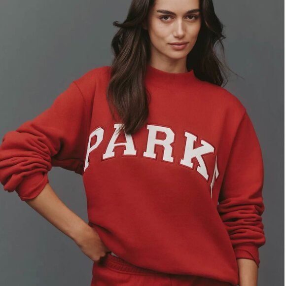 NWT PARKE Varsity Mock-Neck Sweatshirt, Crimson S/M - Picture 1 of 4